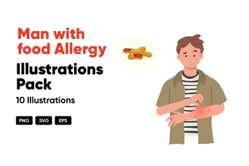 Hombre con alergia alimentaria Paquete de Ilustraciones