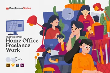 Home Office Freelance Work Illustration Pack