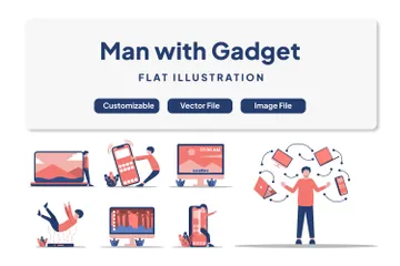 Homem com gadget Pacote de Ilustrações