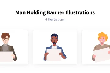 Homem Segurando Banner Pacote de Ilustrações