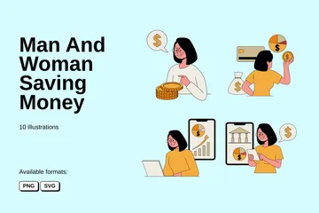 Homme et femme économisant de l’argent Pack d'Illustrations