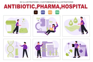 Hospital de antibióticos y farmacia Paquete de Ilustraciones