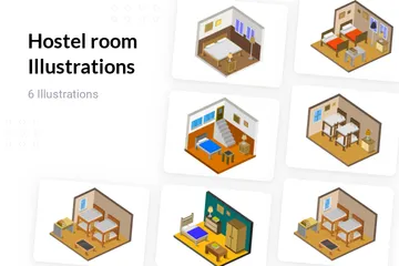 Hostel Room Illustration Pack