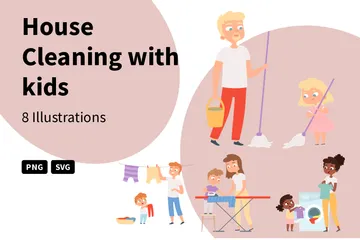 House Cleaning With Kids Illustration Pack