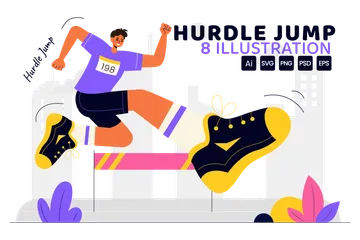 Hurdle Long Jump Sportsman Illustration Pack