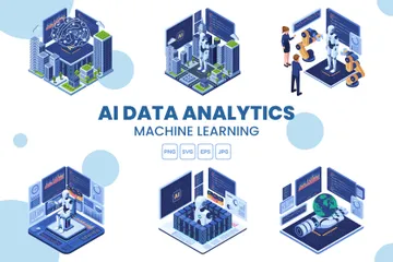 Análise de dados de IA e aprendizado de máquina Pacote de Ilustrações