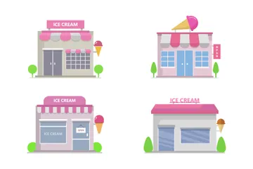 Ice Cream Shop Buildings Illustration Pack