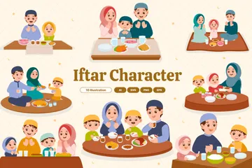 Iftar Family Illustration Pack