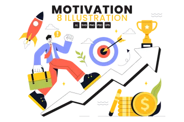 Illustration de la réussite et de la motivation en affaires Pack d'Illustrations