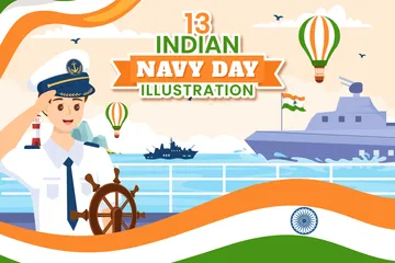 Indian Navy Day Illustration Pack