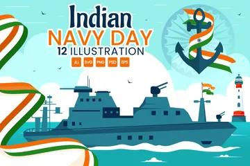 Indian Navy Day Illustration Pack