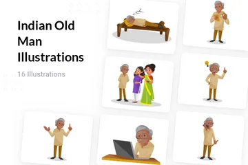 Indian Old Man Illustration Pack