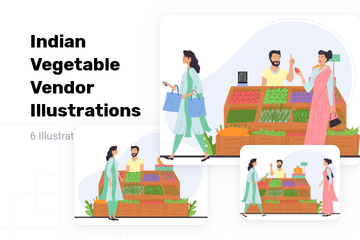Indian Vegetable Vendor Illustration Pack