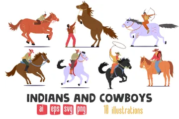 Indianer und Cowboys Illustrationspack