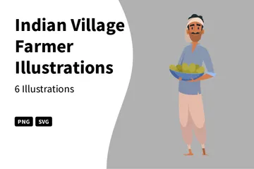 Indischer Dorfbauer Illustrationspack