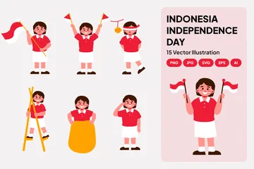 インドネシア独立記念日の少女キャラクター イラストパック