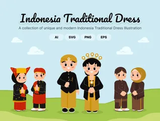 Moda De Vestir Tradicional De Indonesia Paquete de Ilustraciones