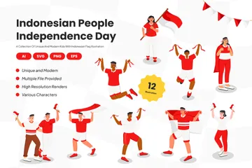 Indonesian People Independence Day Illustration Pack