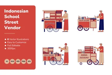 Indonesian School Street Vendor Illustration Pack