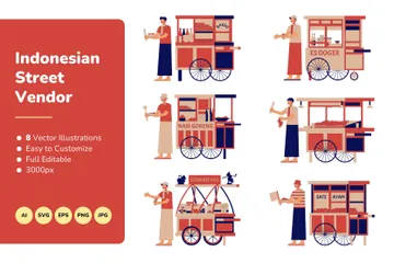 Indonesian Street Vendors Illustration Pack