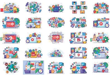 Information Technology And Online Activity Illustration Pack