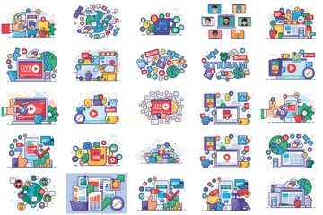 Information Technology And Online Activity Illustration Pack