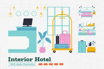 Inneneinrichtung des Hotels Illustrationspack