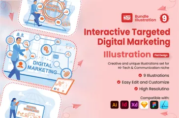 Interaktives, zielgerichtetes digitales Marketing Illustration Pack