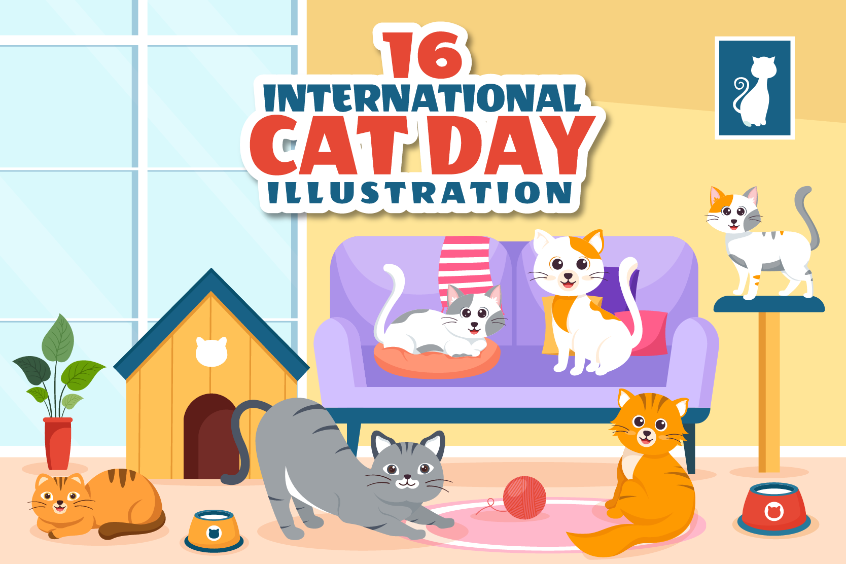 International Cat Day Illustration Pack 16 Free Download Animal