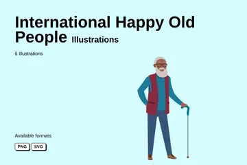 International Happy Old People Illustration Pack