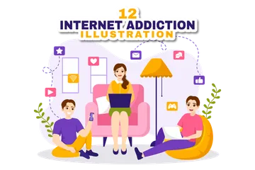 Internet Addiction Illustration Pack