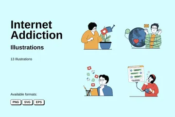 Internet Addiction Illustration Pack