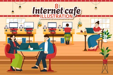 Internet café Pacote de Ilustrações