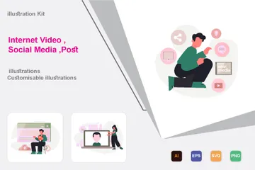 Vidéo sur Internet, médias sociaux, publication Pack d'Illustrations