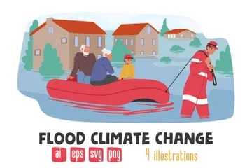 Mudanças climáticas de inundação Pacote de Ilustrações