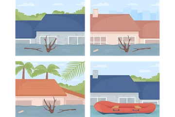 Inundaciones en áreas urbanas Paquete de Ilustraciones