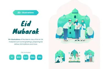 Islamic Day Eid Mubarak Illustration Pack