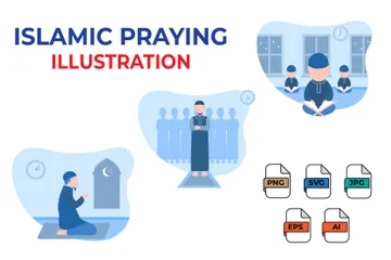 Islamic Man Praying Illustration Pack
