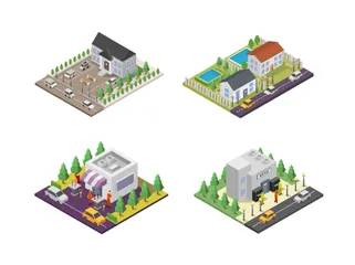 Isometric Buildings Illustration Pack