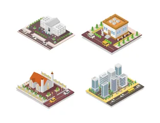 Isometric Buildings Illustration Pack