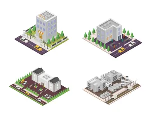 Isometric Buildings Illustration Pack