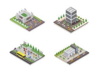 Isometric Buildings Illustration Pack