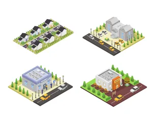 Isometric Buildings Illustration Pack