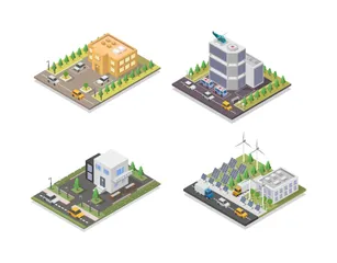 Isometric Buildings Illustration Pack