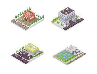 Isometric Buildings Illustration Pack