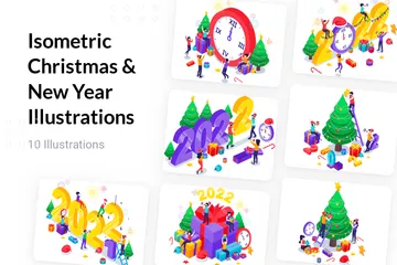 Isometric Christmas & New Year Illustration Pack
