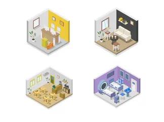 Isometric Rooms Illustration Pack
