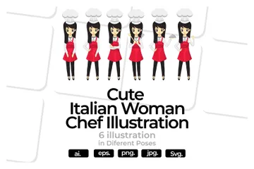 Italian Chef Woman Illustration Pack