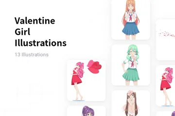 Valentinstag Mädchen Illustrationspack