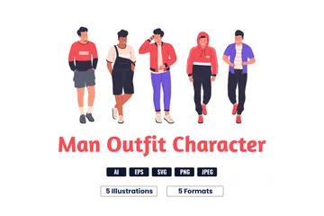 Jeune homme élégant portant une mode tendance Pack d'Illustrations